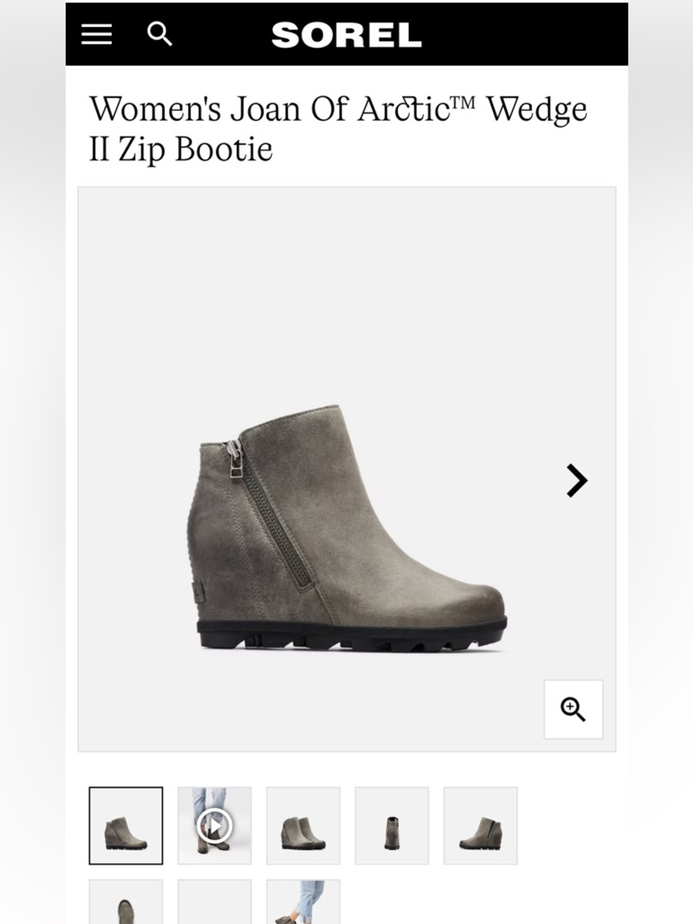 Sorel Joan of Arctic Wedge II Zip Bootie Quarry Gray Suede Size 8